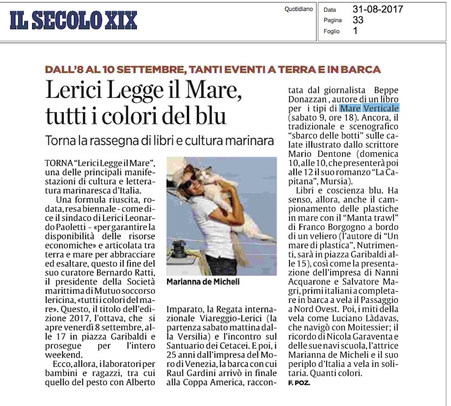 Il Moro di Venezia di Beppe Donazzan a Lerici Legge il Mare il 9 settembre